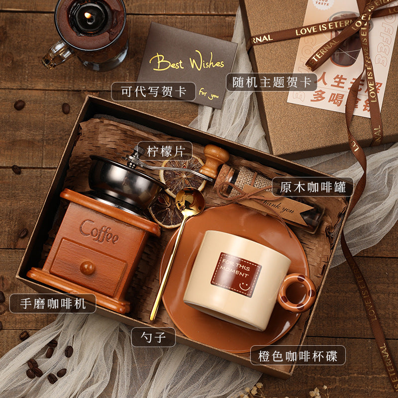 手搖原木磨豆機手磨咖啡機禮盒組合生日禮物