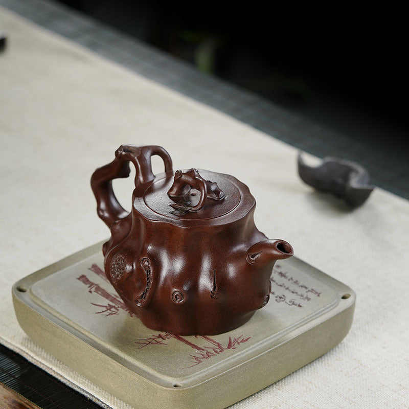 紫砂仿老壺高檔復古壽桃樹樁紫砂壺老紫泥壺茶器功夫茶具