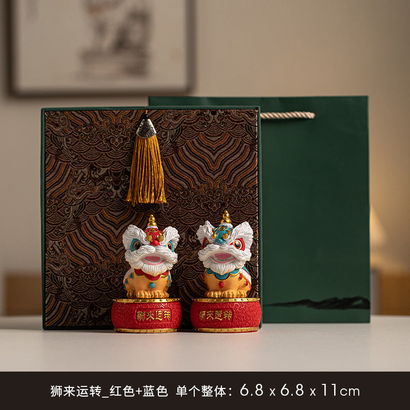 中國特色禮物 國潮舞獅 高級感 狮来运转 創意擺件
