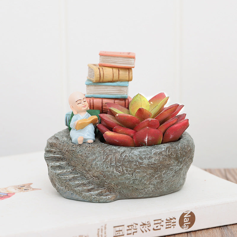 創意多肉花盆桌面擺件|中式禪意小和尚園藝裝飾品花器家居桌面擺件盆栽