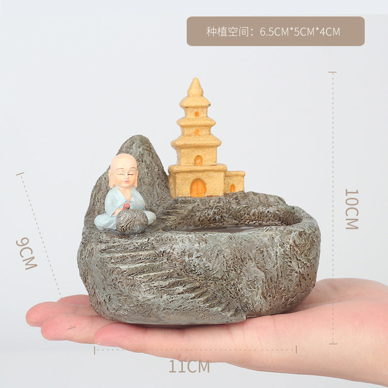 創意多肉花盆桌面擺件|中式禪意小和尚園藝裝飾品花器家居桌面擺件盆栽