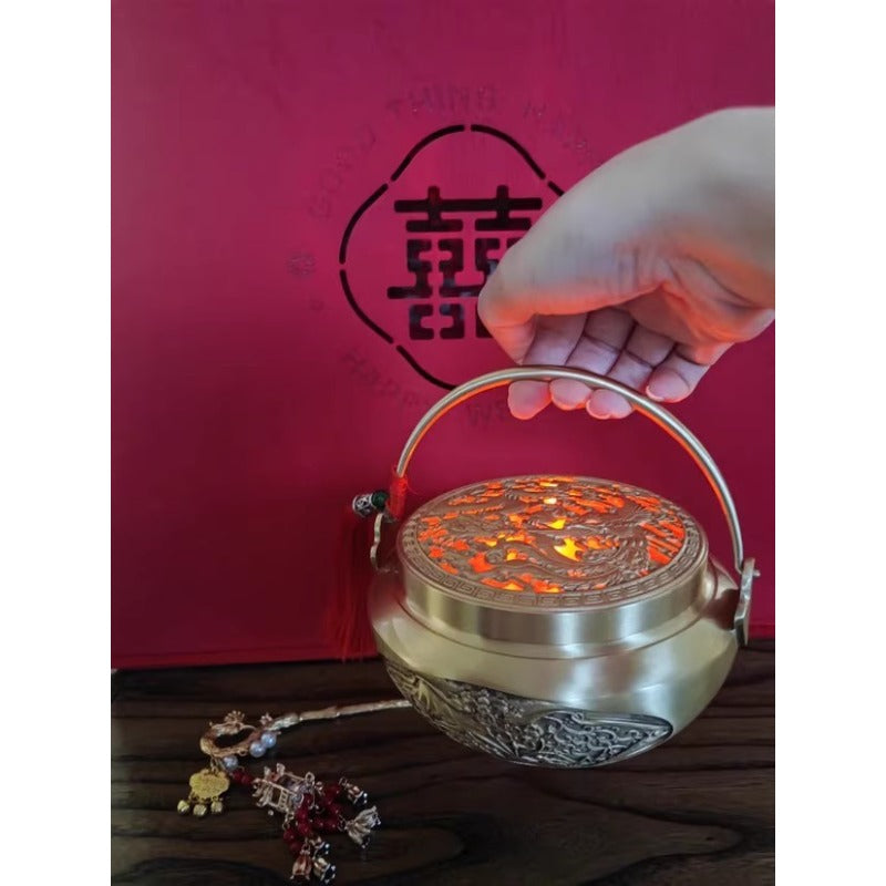 龍鳳呈祥百年好合黃銅暖手爐火銃香熏爐婚嫁國風手爐