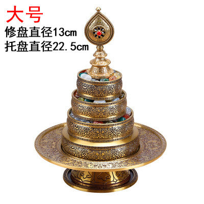 銅曼紮盤手工雕刻佛堂七寶曼紮盤