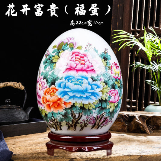 现代新中式客厅家居装饰品摆件创意陶瓷鸡蛋工艺品书房博古架摆设