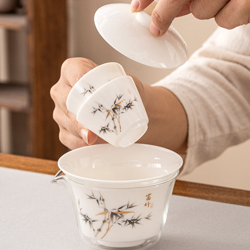 羊脂玉瓷旅行茶杯組｜蓋碗+公道杯+杯子
