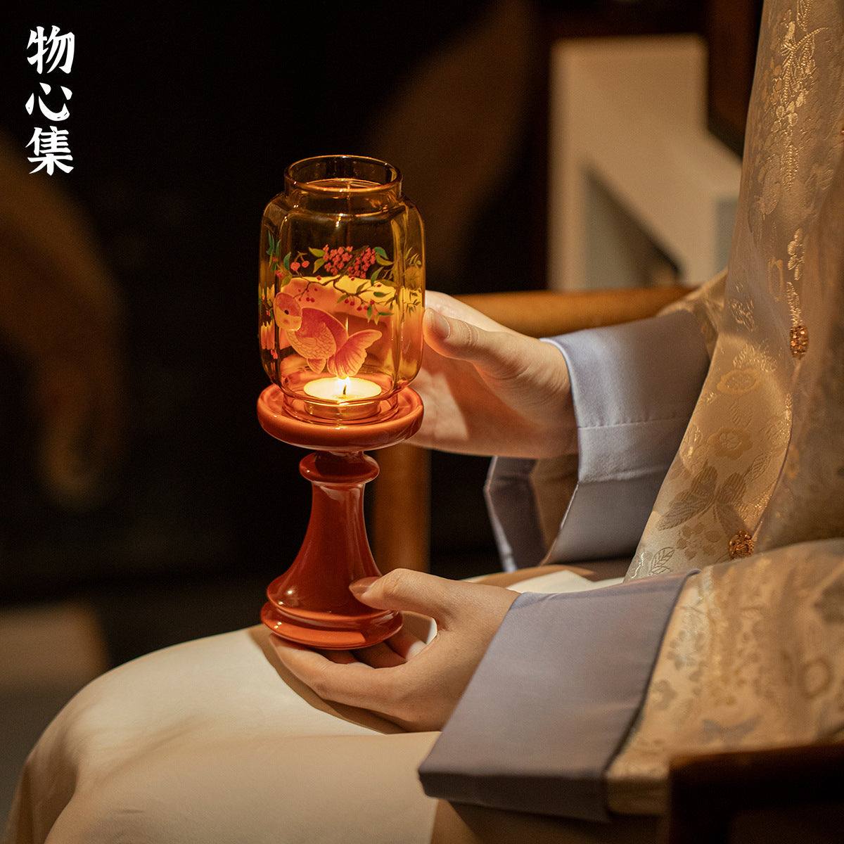 新中式玻璃祖母綠燭台 燕歸氛圍燈 香薰蠟燭 茶道配件 桌面擺件