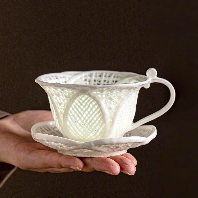 高顏值陶瓷玉絡玲瓏大師手工編織咖啡杯
