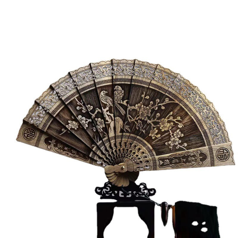 金絲楠木鏤空雕刻古典風摺扇工藝品擺件