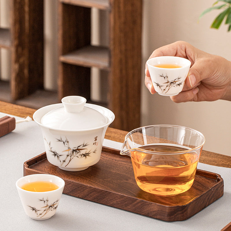 羊脂玉瓷旅行茶杯組｜蓋碗+公道杯+杯子