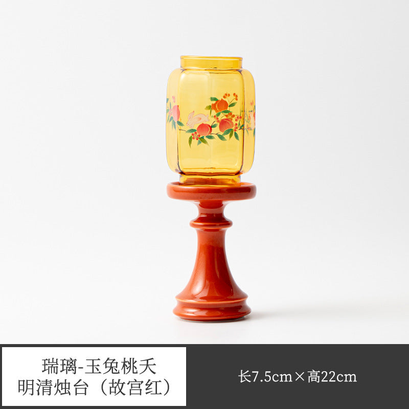 新中式玻璃祖母綠燭台 燕歸氛圍燈 香薰蠟燭 茶道配件 桌面擺件