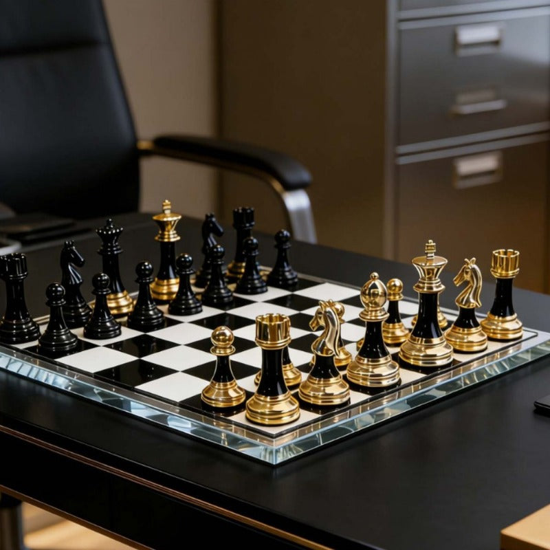 黑金輕奢國際象棋套金屬棋子辦公案頭擺件商務禮品