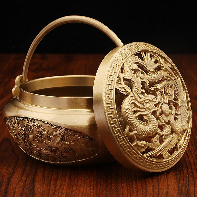 龍鳳呈祥百年好合黃銅暖手爐火銃香熏爐婚嫁國風手爐