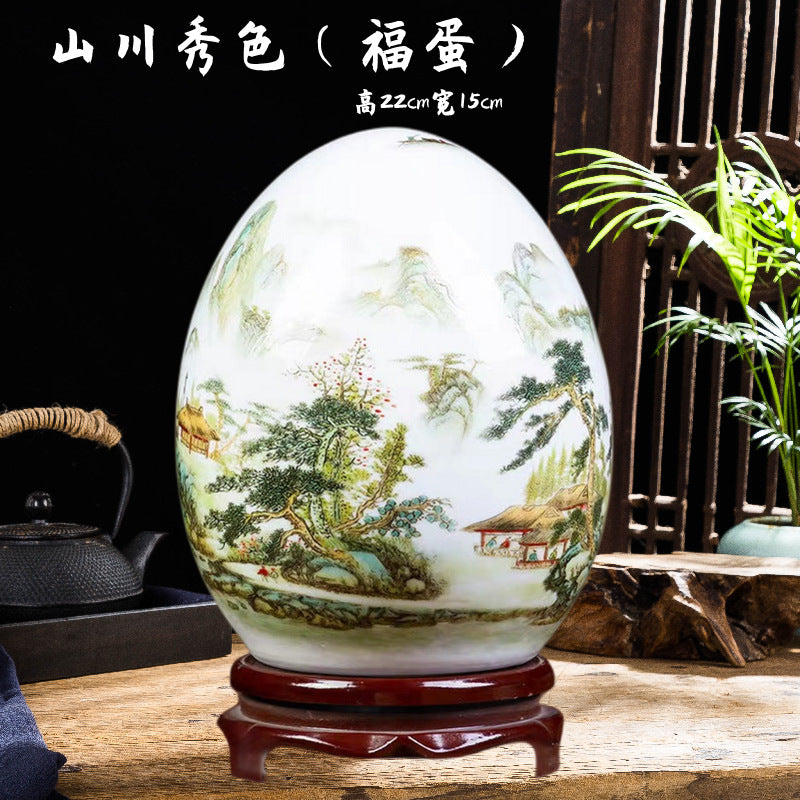现代新中式客厅家居装饰品摆件创意陶瓷鸡蛋工艺品书房博古架摆设