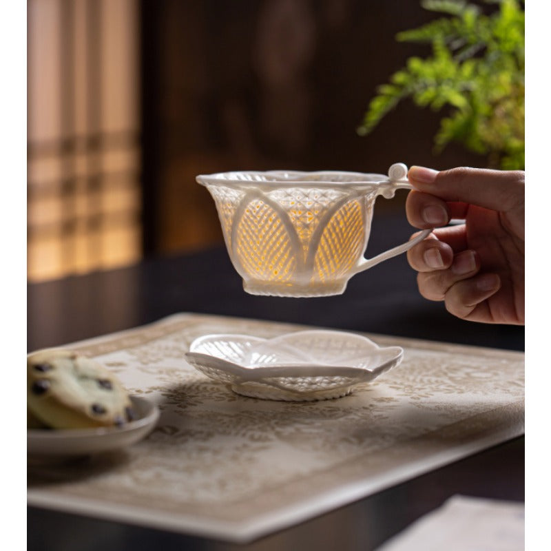高顏值陶瓷玉絡玲瓏大師手工編織咖啡杯