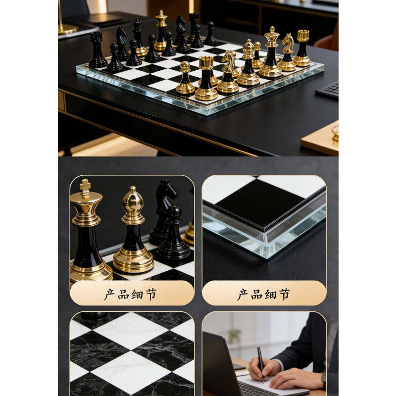 黑金輕奢國際象棋套金屬棋子辦公案頭擺件商務禮品