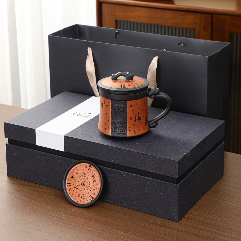 紫砂茶杯带盖过滤茶水分离杯家用个人专用高档办公杯马克杯泡茶杯