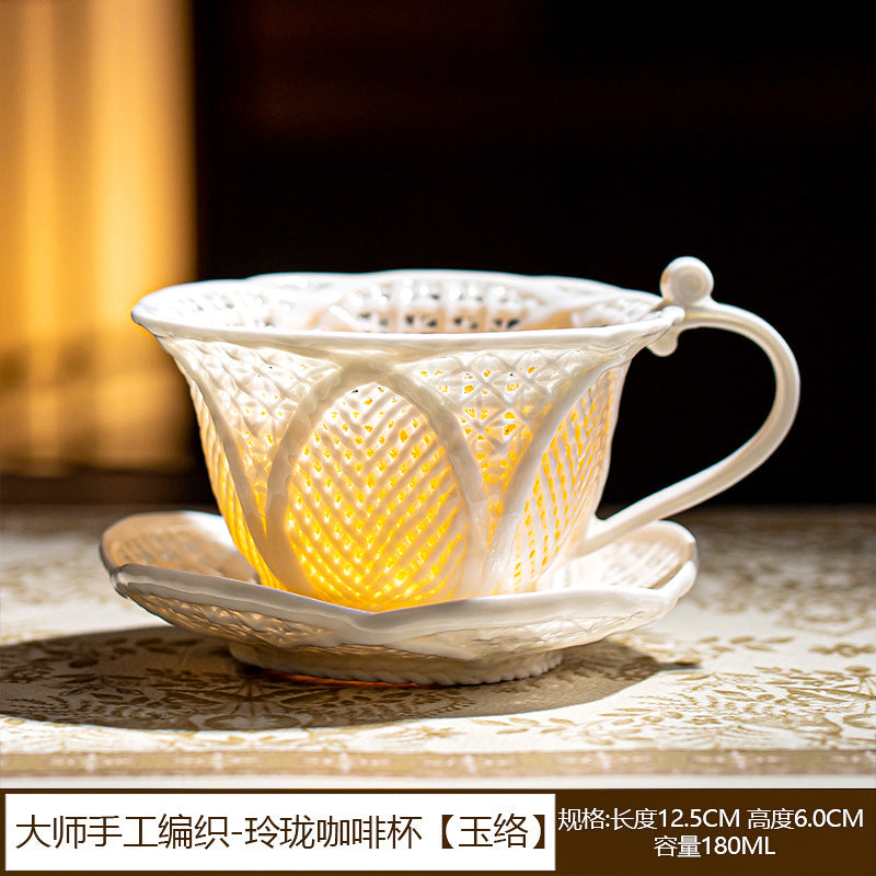 高顏值陶瓷玉絡玲瓏大師手工編織咖啡杯
