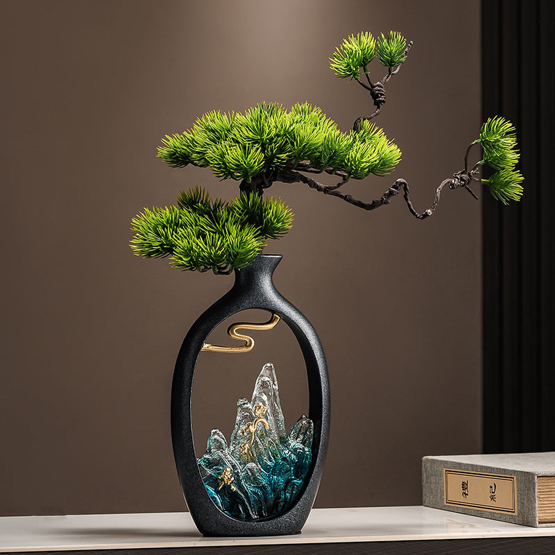 新中式迎客松花瓶家用裝潢擺件喬遷禮品