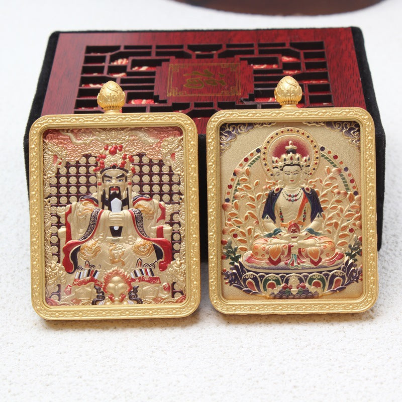 龍五爺唐卡吊墜黃銅鎏金五爺八大守護神雙面立體唐卡吊墜掛件墜子