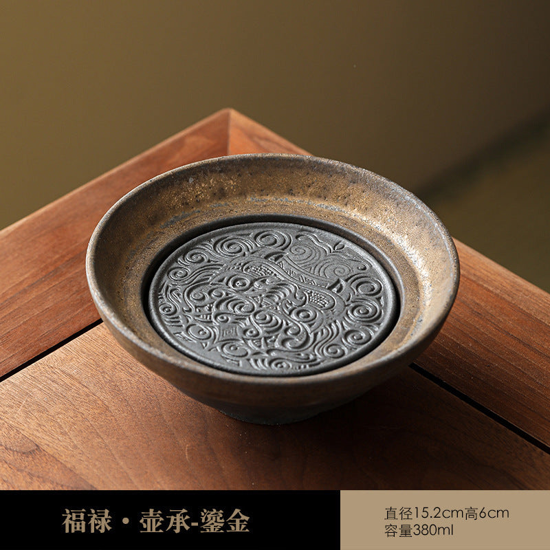 藤編壺墊粗陶壺承儲水式幹泡臺紫砂壺茶壺底座壺托茶具