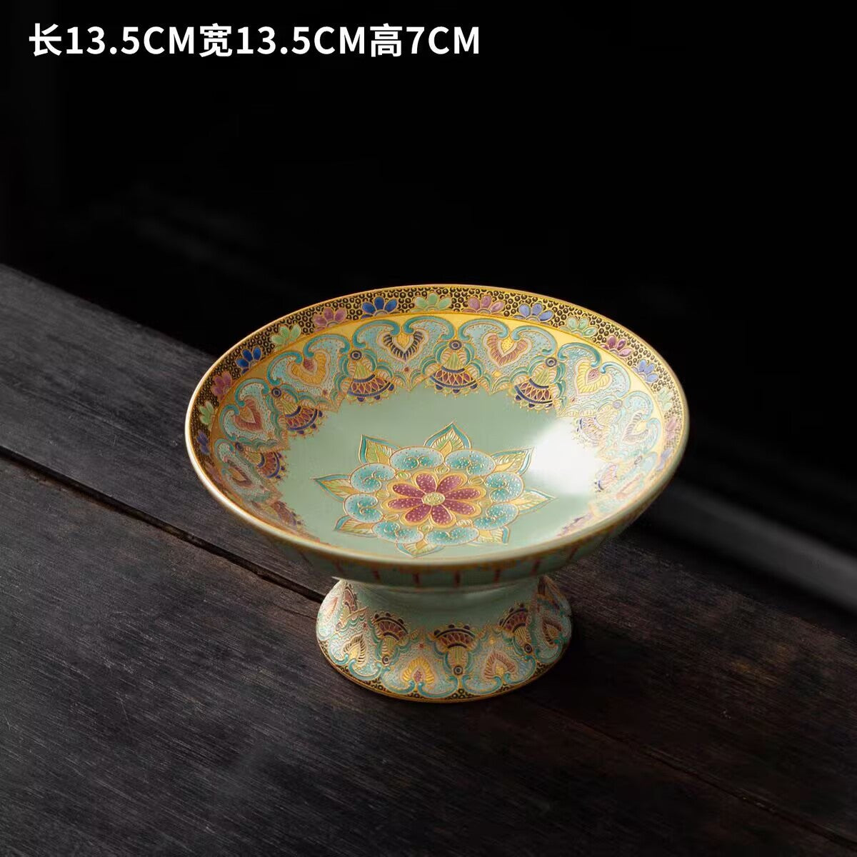 中式陶瓷蓮花高腳盤子供盤糕點擺盘点心零食水果盤