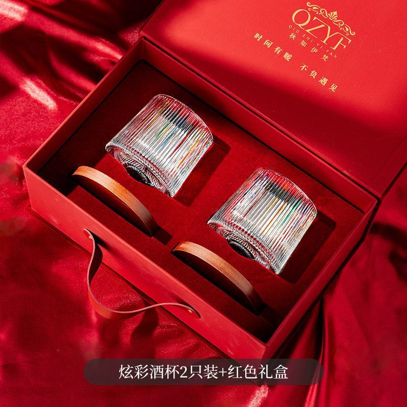 彩繪旋轉玻璃水杯禮盒組輕奢高檔情侶杯