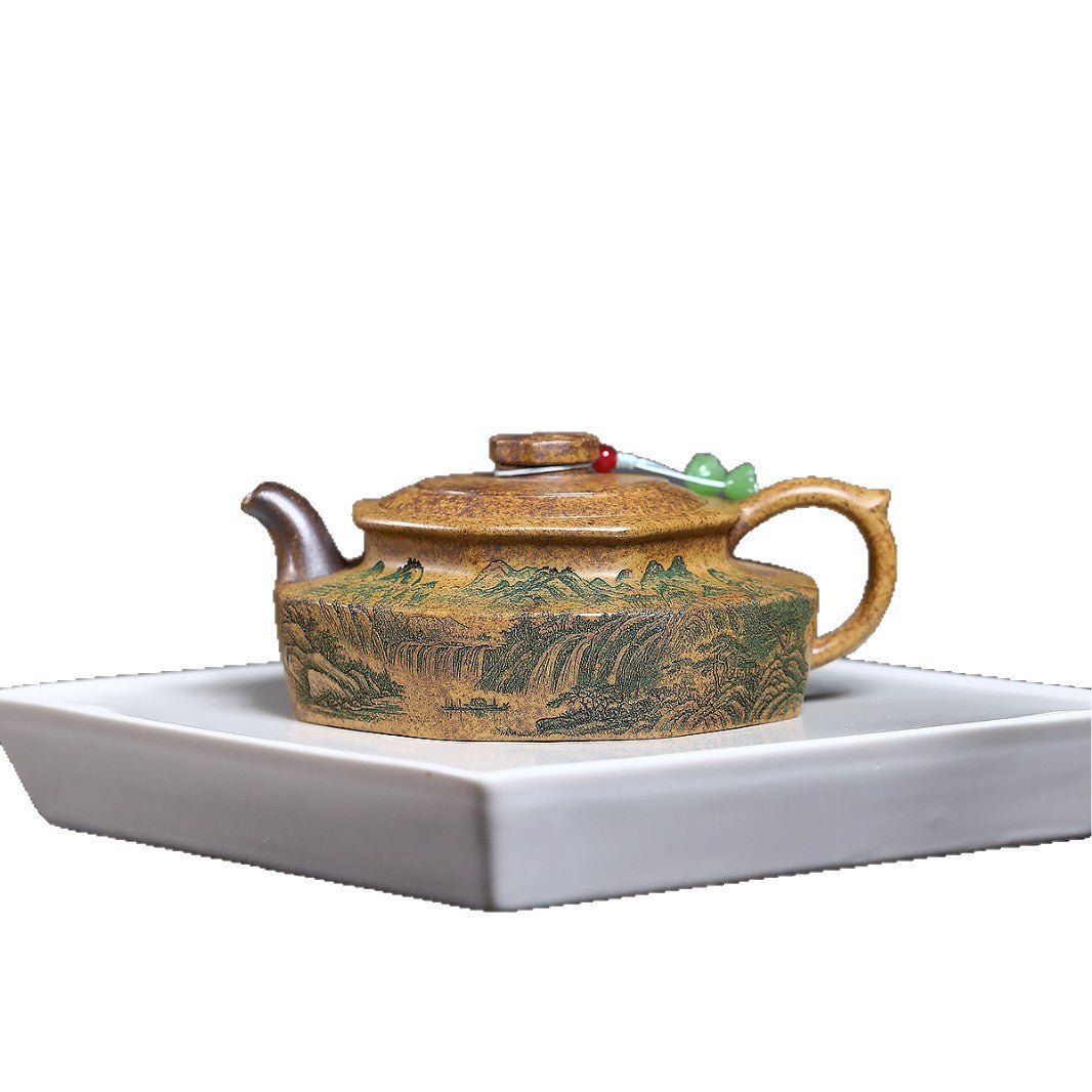 龍骨金砂高溫柴燒手工觀山滿刻華亭泡茶壺
