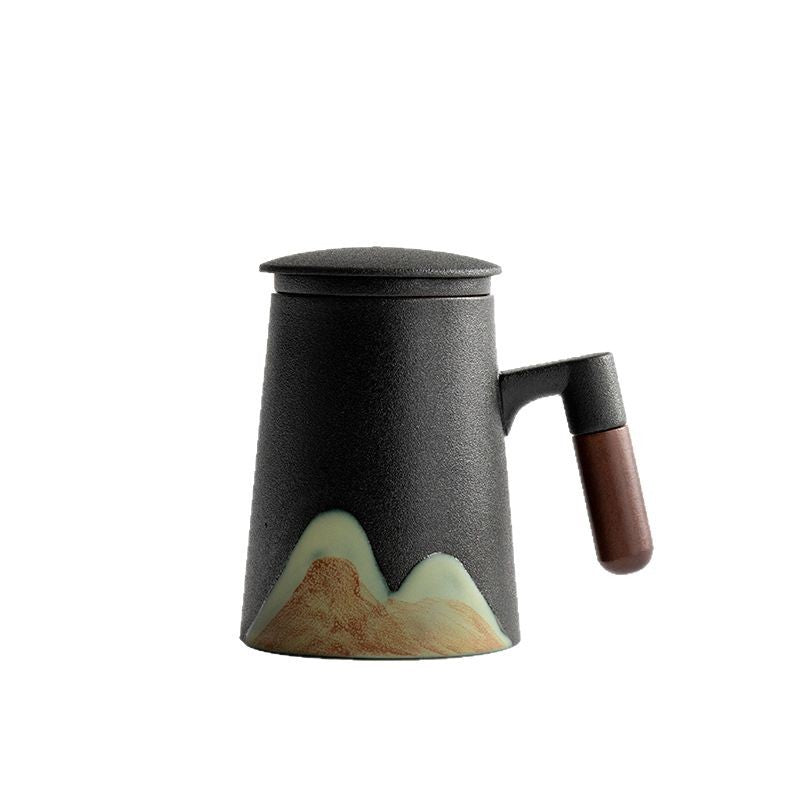 高檔個人專用茶水分離大容量帶蓋陶瓷茶道杯