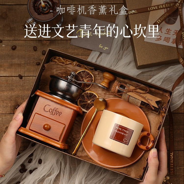 手搖原木磨豆機手磨咖啡機禮盒組合生日禮物
