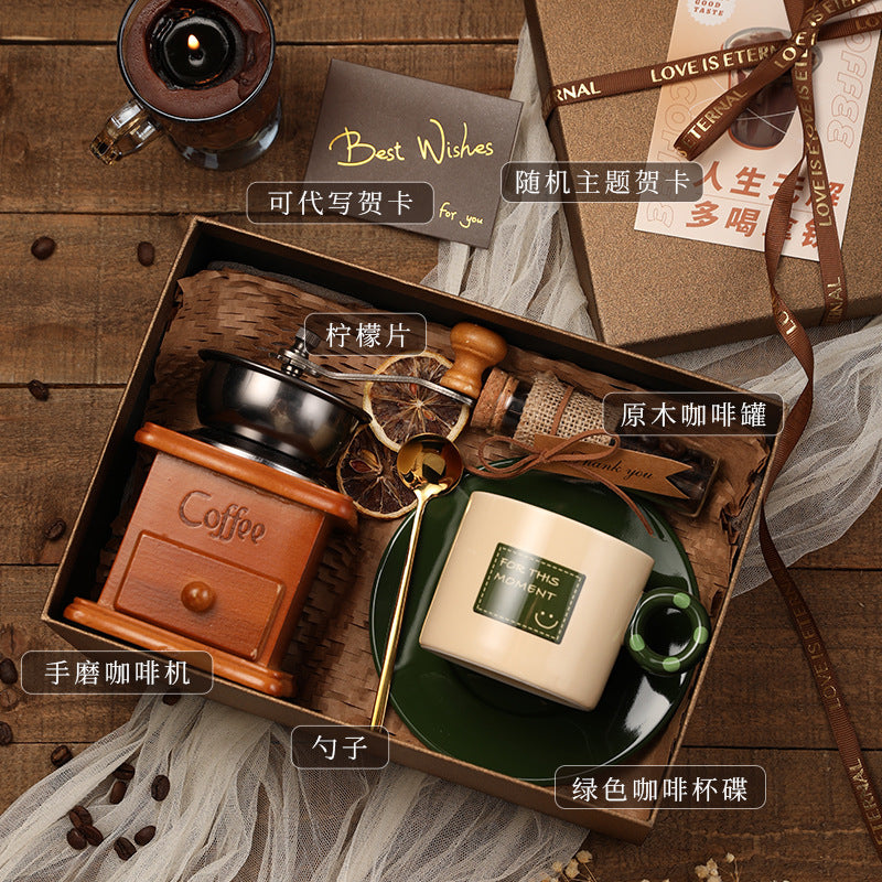 手搖原木磨豆機手磨咖啡機禮盒組合生日禮物
