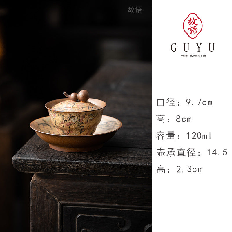 敦煌油畫純手工手繪三才蓋碗功夫茶具中國風不燙手泡茶碗釉下彩