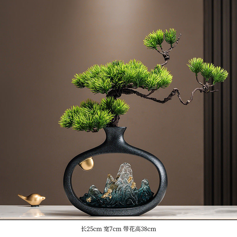 新中式迎客松花瓶家用裝潢擺件喬遷禮品