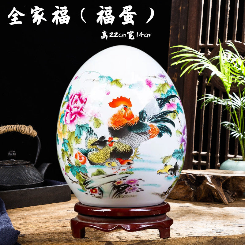 现代新中式客厅家居装饰品摆件创意陶瓷鸡蛋工艺品书房博古架摆设