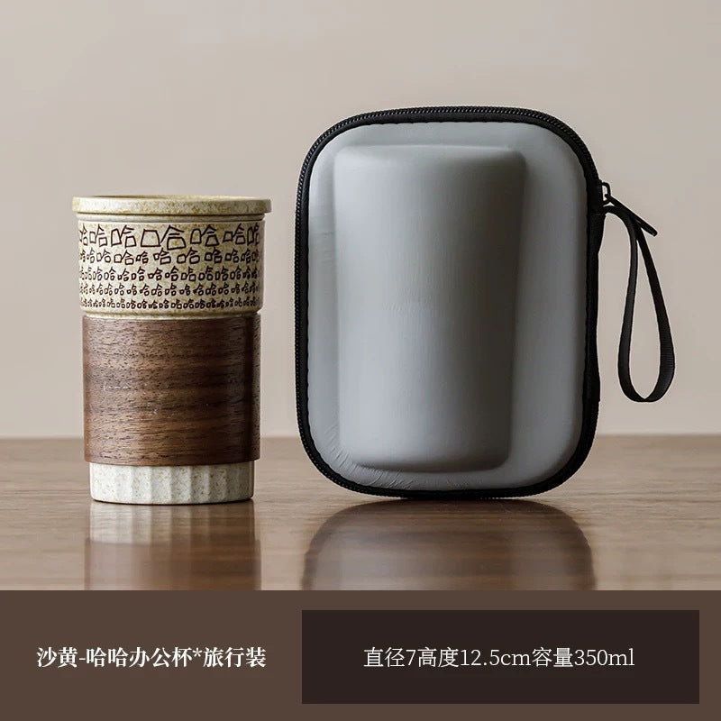 陶瓷马克杯 茶水分離 泡茶杯 帶蓋子 勞動室水杯