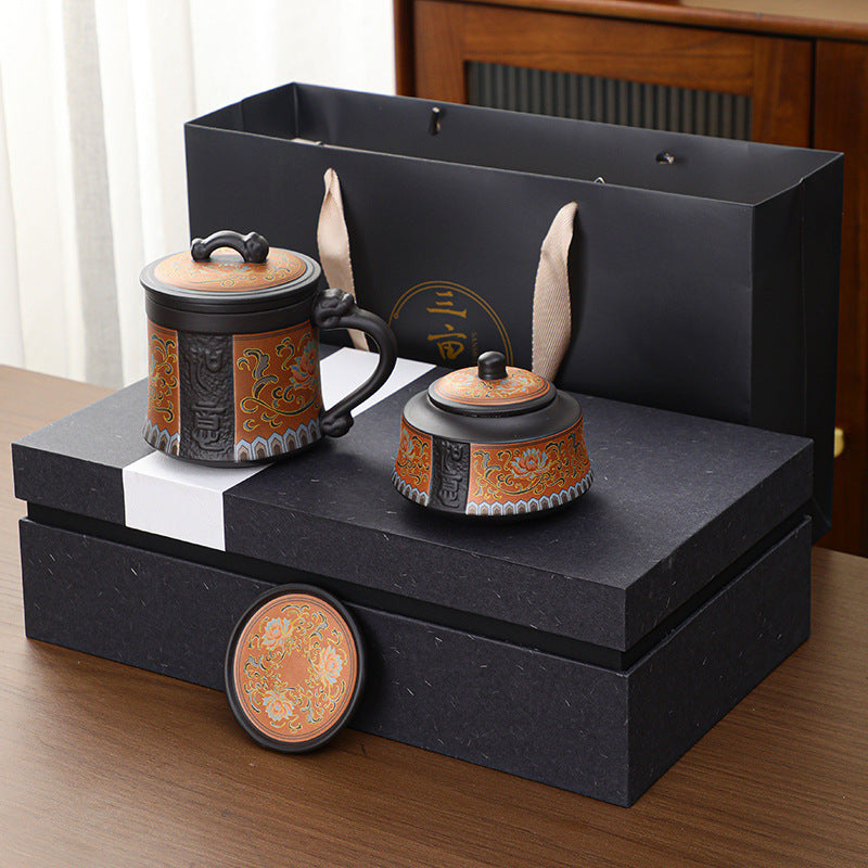 紫砂茶杯带盖过滤茶水分离杯家用个人专用高档办公杯马克杯泡茶杯