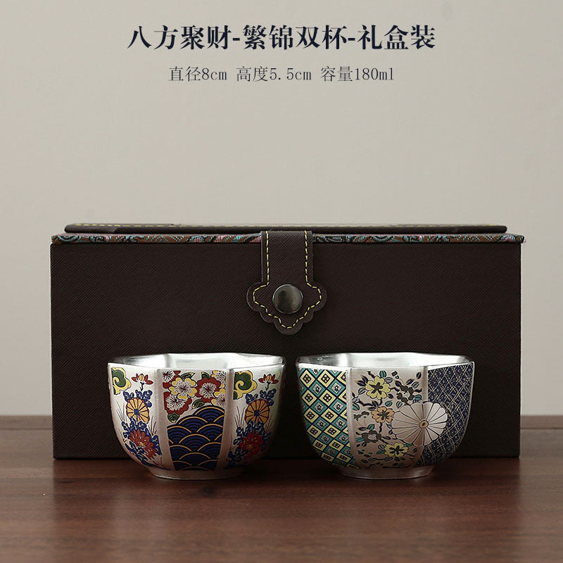 故宮文創高檔主人杯單杯鎏銀陶瓷茶杯