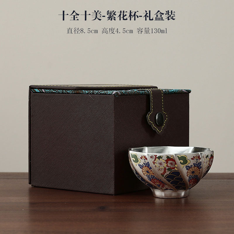 故宮文創高檔主人杯單杯鎏銀陶瓷茶杯