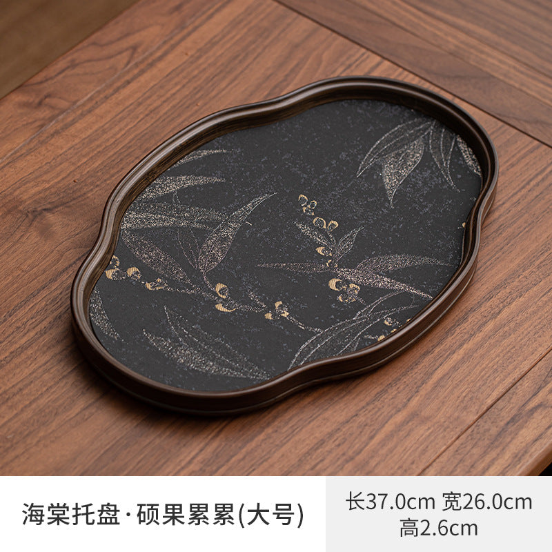 高檔竹編海棠托盤家用長方形碩果累累茶托盤幹泡台復古茶盤台