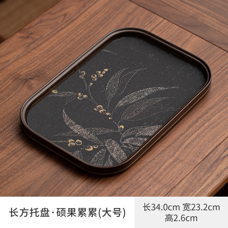 高檔竹編海棠托盤家用長方形碩果累累茶托盤幹泡台復古茶盤台
