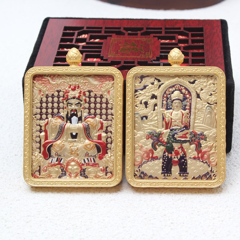 龍五爺唐卡吊墜黃銅鎏金五爺八大守護神雙面立體唐卡吊墜掛件墜子