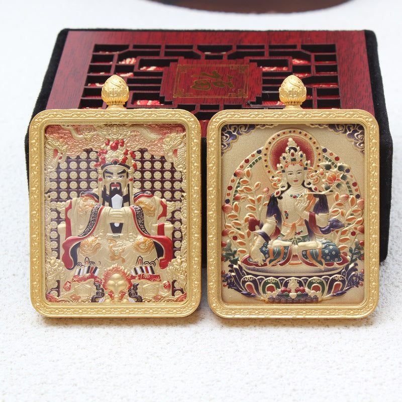 龍五爺唐卡吊墜黃銅鎏金五爺八大守護神雙面立體唐卡吊墜掛件墜子