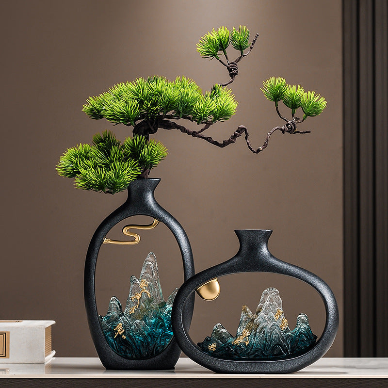 新中式迎客松花瓶家用裝潢擺件喬遷禮品