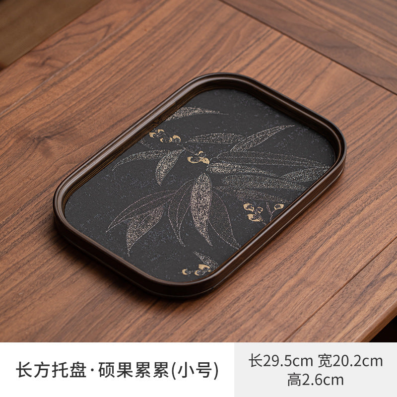 高檔竹編海棠托盤家用長方形碩果累累茶托盤幹泡台復古茶盤台