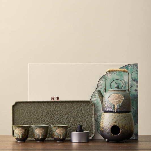 手工描金仿古茶杯窯變粗陶新中式蓮蓬浮雕品茗杯