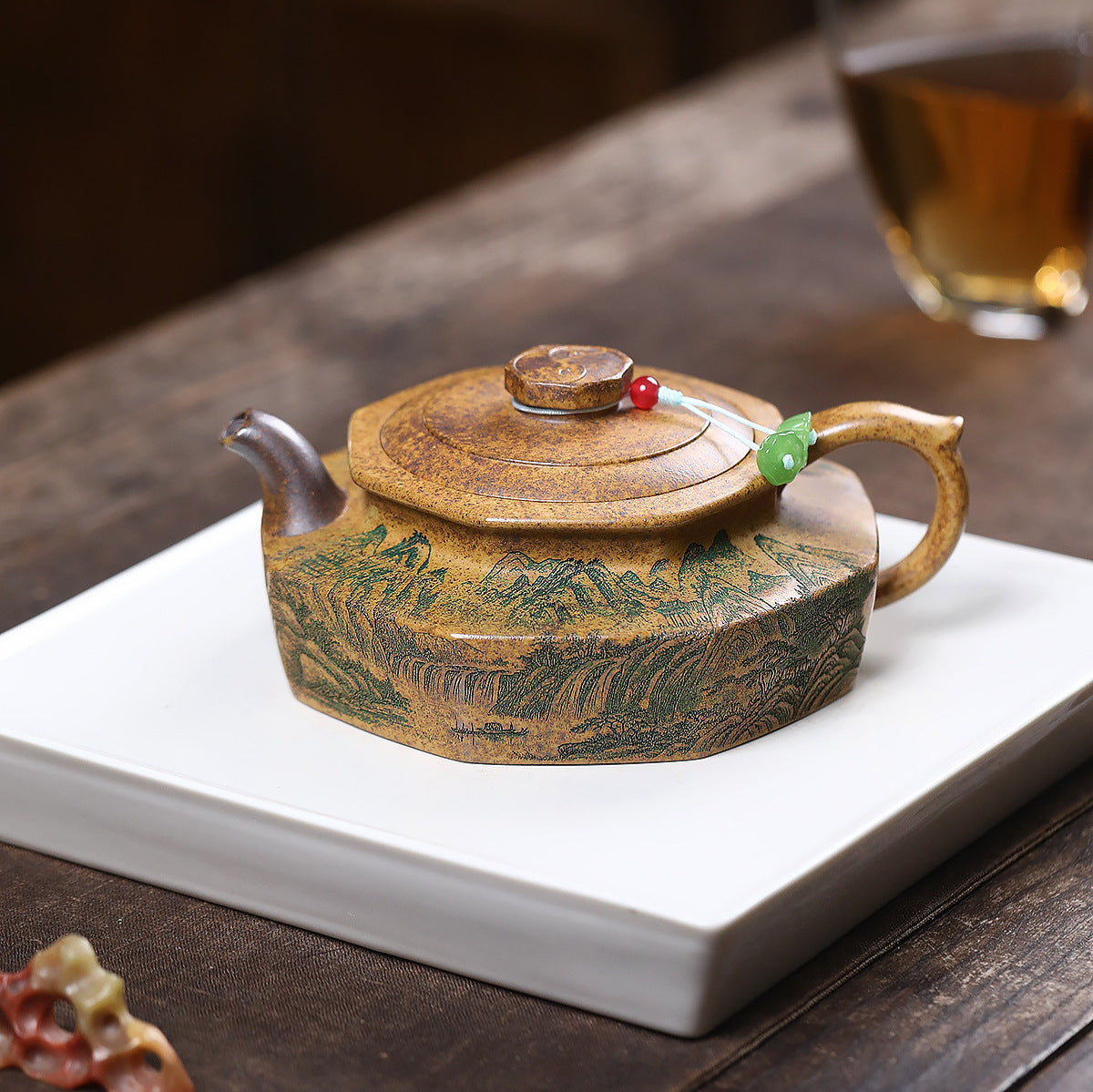 龍骨金砂高溫柴燒手工觀山滿刻華亭泡茶壺