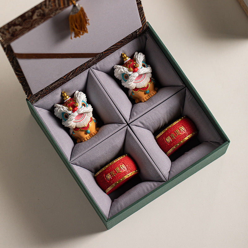 中國特色禮物 國潮舞獅 高級感 狮来运转 創意擺件