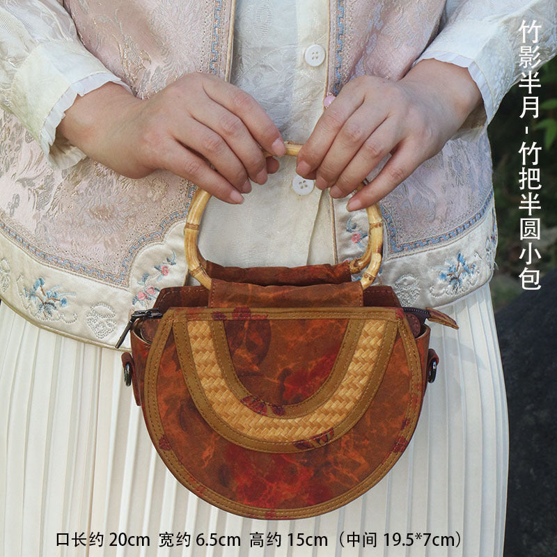 國風香雲紗布藝竹編手提包竹工藝品女士包