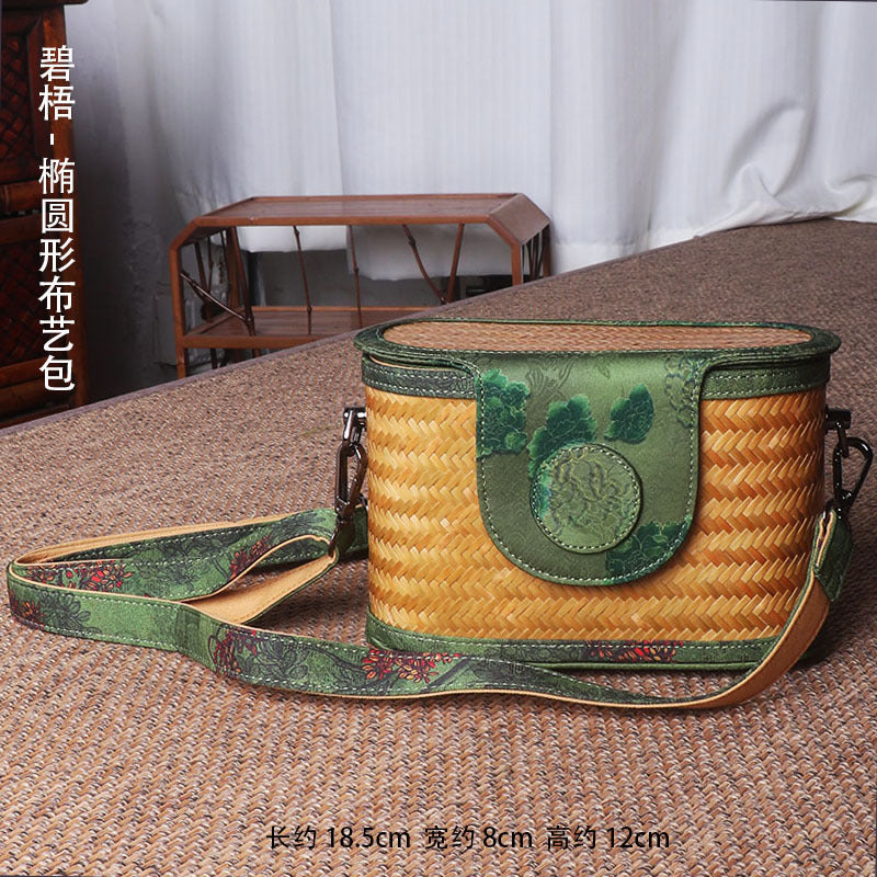 國風香雲紗布藝竹編手提包竹工藝品女士包
