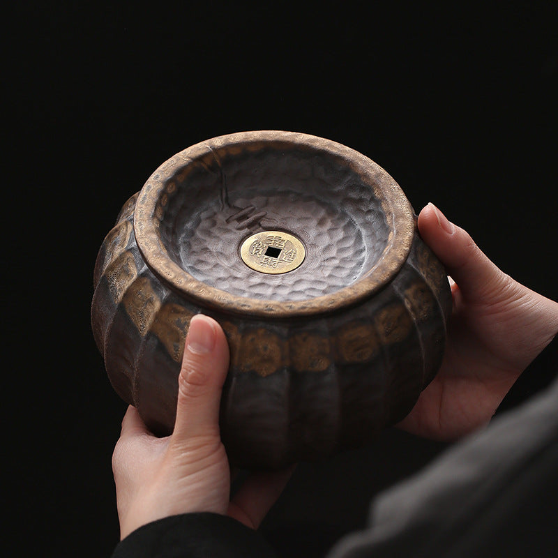 招財進寶建水陶瓷茶室大號茶渣缸乾泡台废水缸茶洗茶渣缸帶蓋過濾