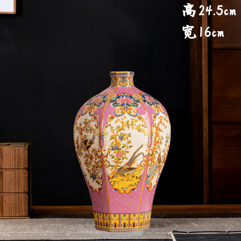 景德鎮仿古陶瓷器珐琅彩花瓶中式仿清雍正客廳書房裝飾品插花擺件